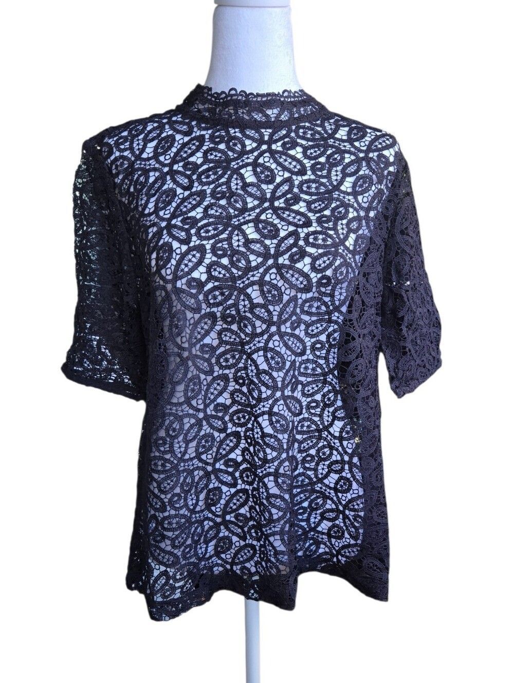 Loft Women's Size Large Black Floral Embroidered Blouse
